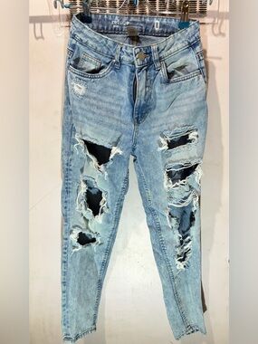 refuge Light Blue Distressed Skinny Jeans for Men